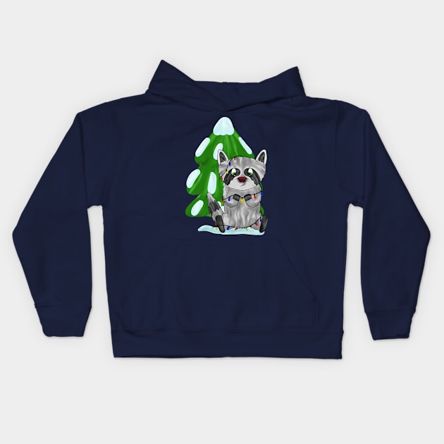 Funny Christmas raccoon Kids Hoodie by Antiope